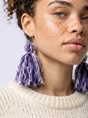 Tassel Drop Earrings - Purple Fringe